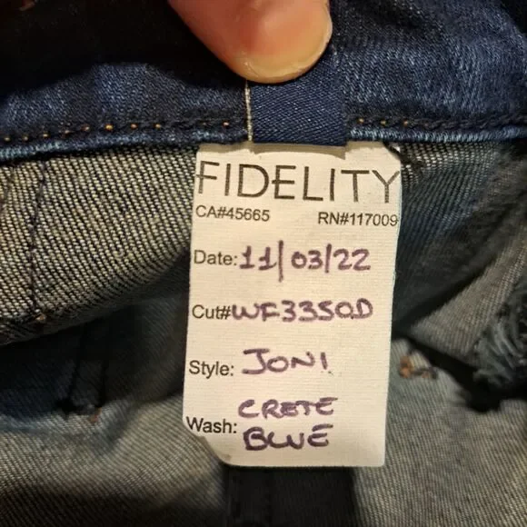 Fidelity Anthropologie Joni Jeans Crete Blue Stretch Women's 26 Made In USA - Picture 13 of 14